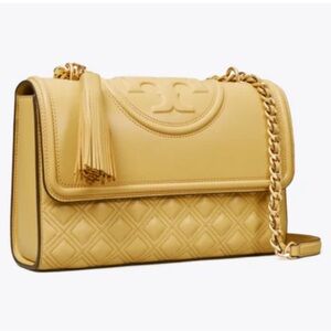 TORY BURCH Fleming Convertible Handbag. Beautiful color: Beeswax (light yellow).